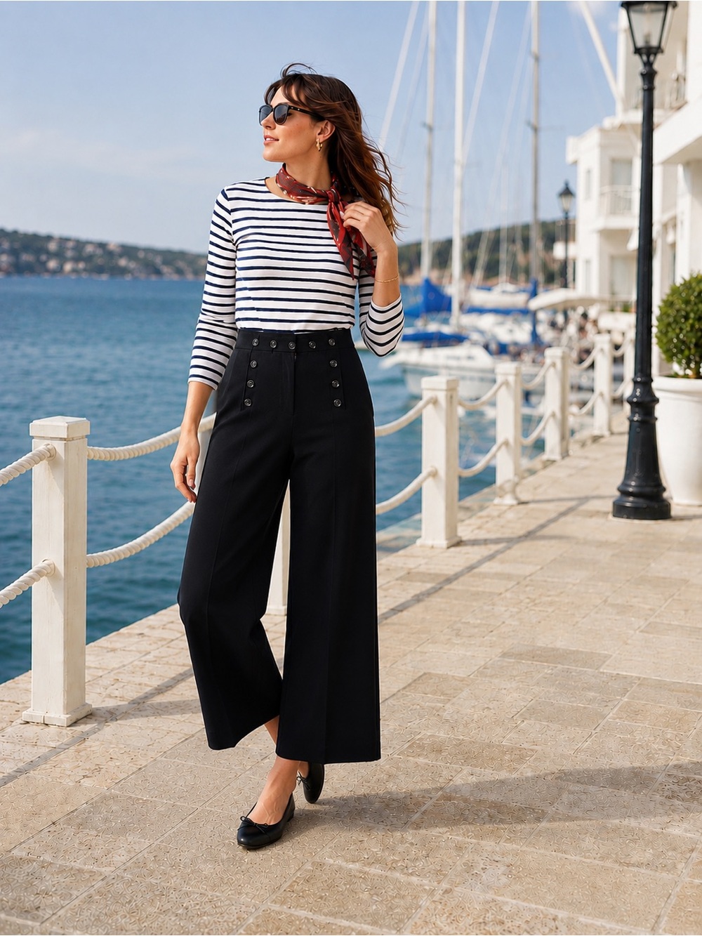 QUARTERDECK COLLECTION Women’s THE PERFECT FIT Black Wide Leg Sailor Pants NEW